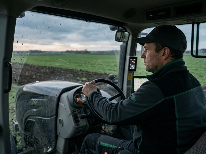 Operator w kabinie ciągnika