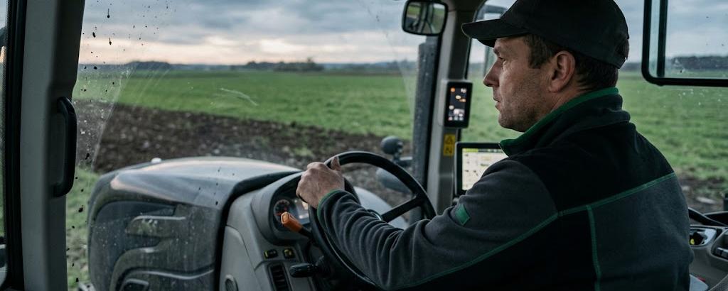 Operator w kabinie ciągnika